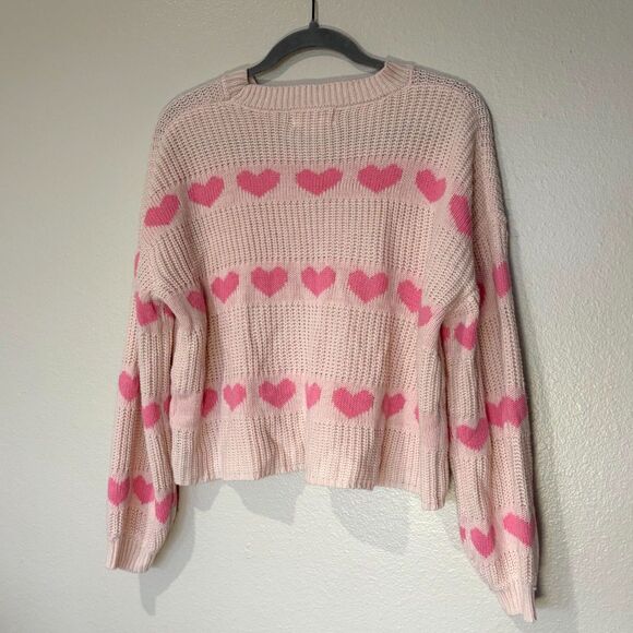 Jessica Simpson Pink Heart Knit Pattern Crewneck Sweater Size M - Picture 2 of 9